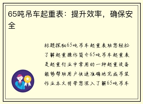 65吨吊车起重表：提升效率，确保安全