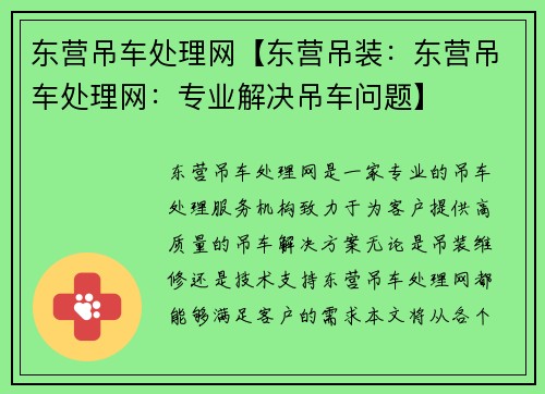 东营吊车处理网【东营吊装：东营吊车处理网：专业解决吊车问题】