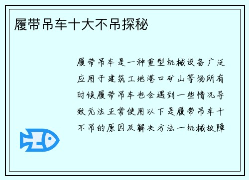 履带吊车十大不吊探秘