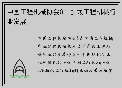 中国工程机械协会6：引领工程机械行业发展