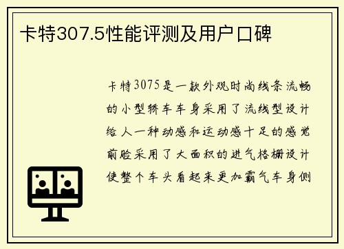 卡特307.5性能评测及用户口碑