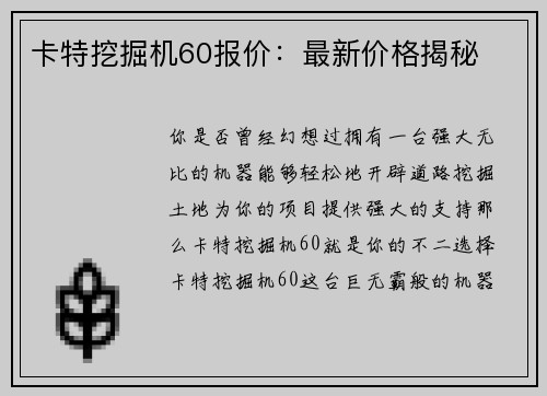 卡特挖掘机60报价：最新价格揭秘