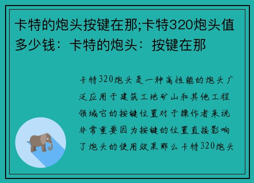 卡特的炮头按键在那;卡特320炮头值多少钱：卡特的炮头：按键在那