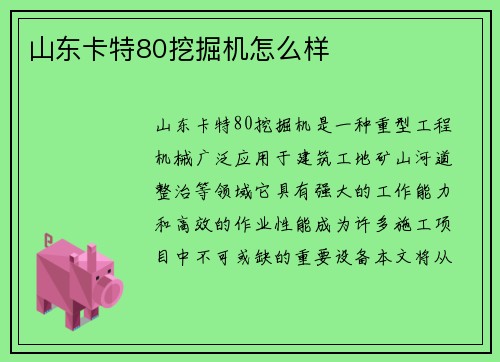 山东卡特80挖掘机怎么样